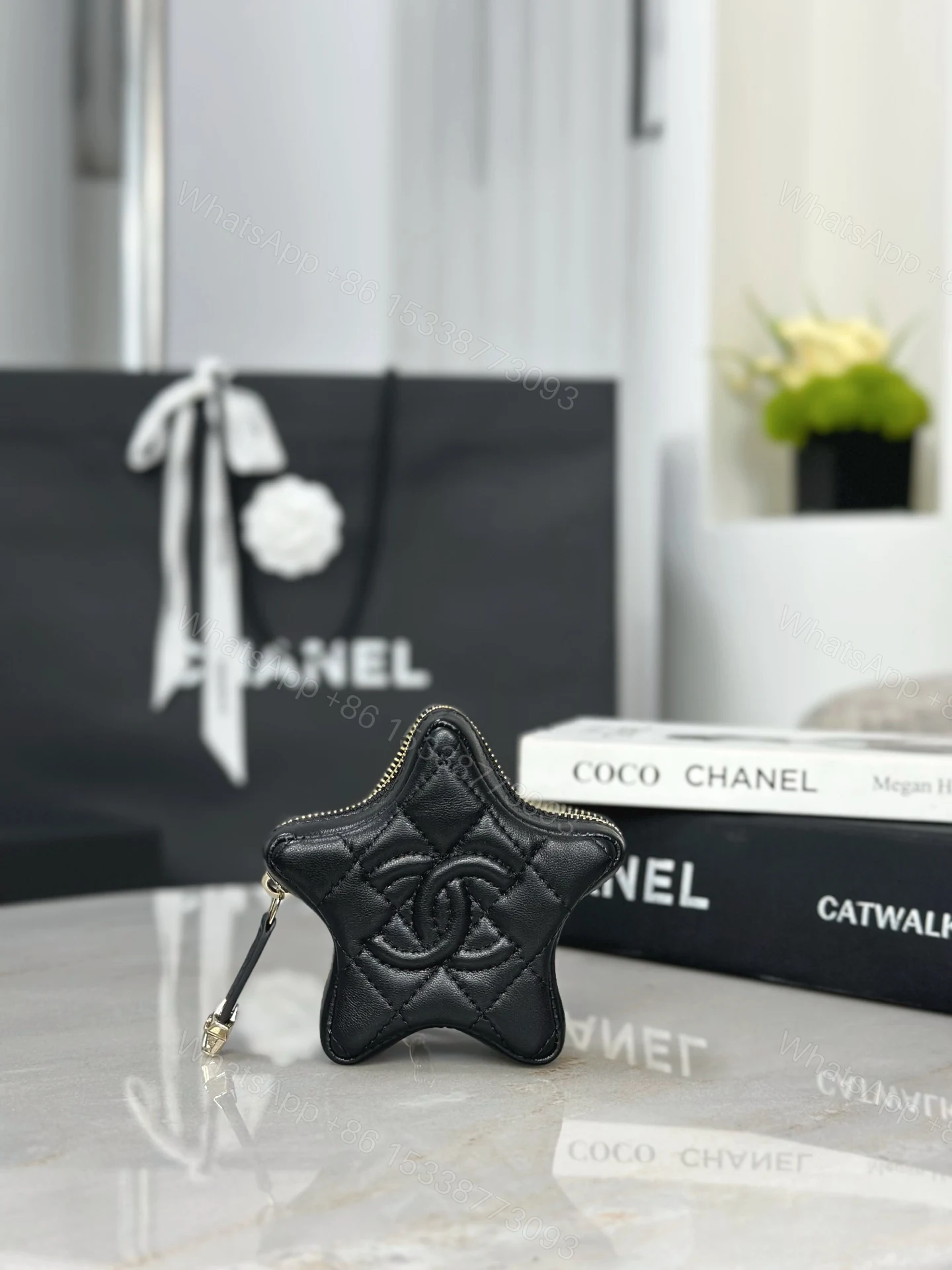 Chanel 高仿 星形菱格零錢包 小香CC拉鍊收納包 黑色迷你款 — view 1