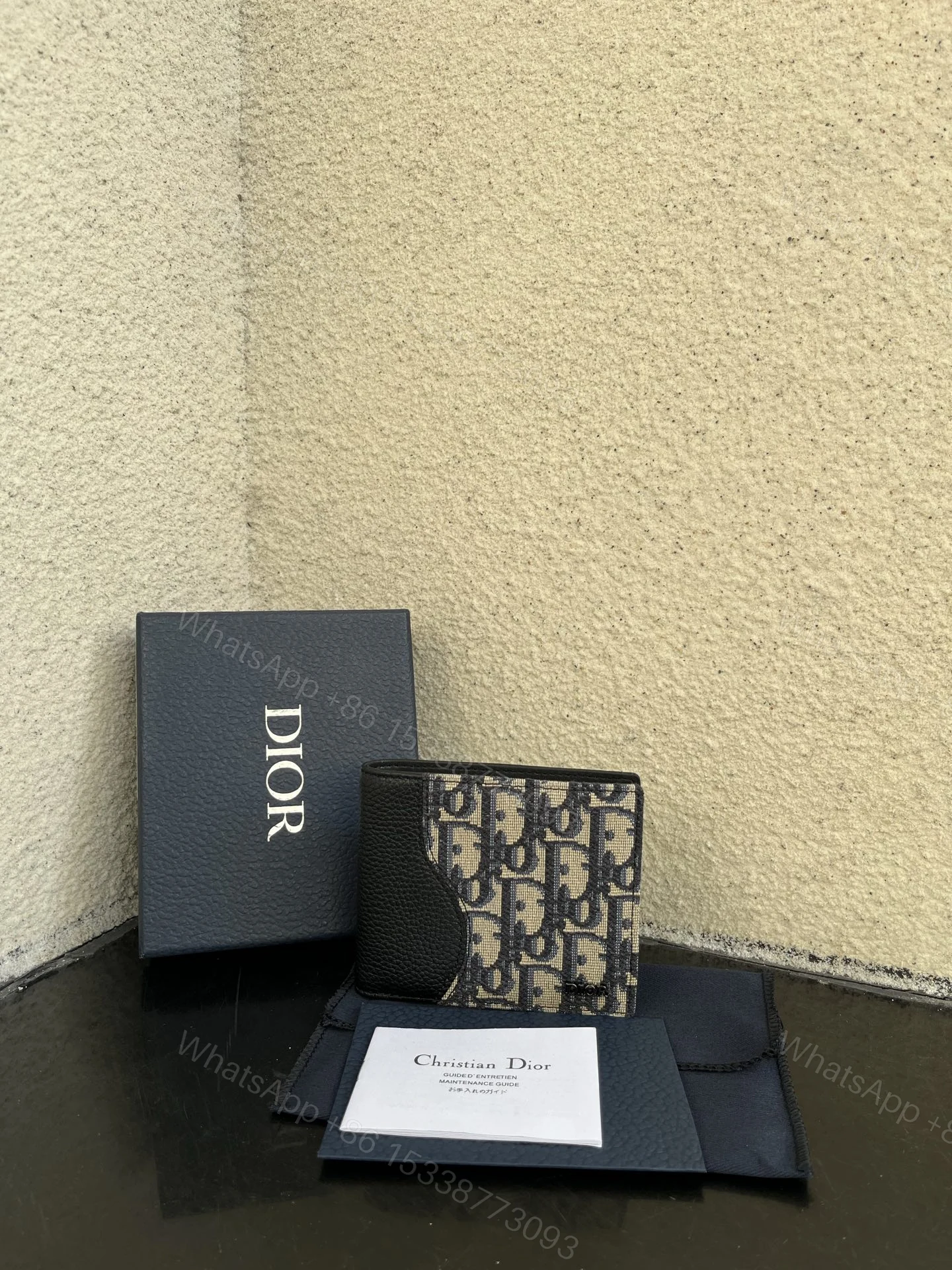 Dior 一比一男士短夾 老花拼皮革款 經典深藍設計 — view 1