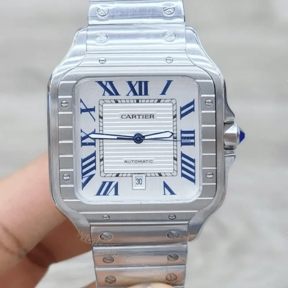 Cartier Santos Silver Case With Blue Bezel — view 1