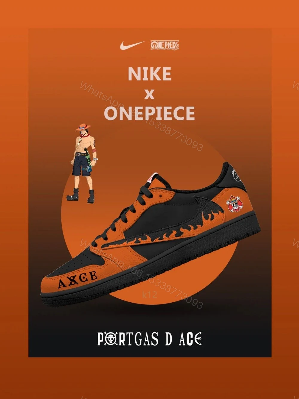 Portgas D Ace V.2 Custom TS Low Jordan 1 — view 1