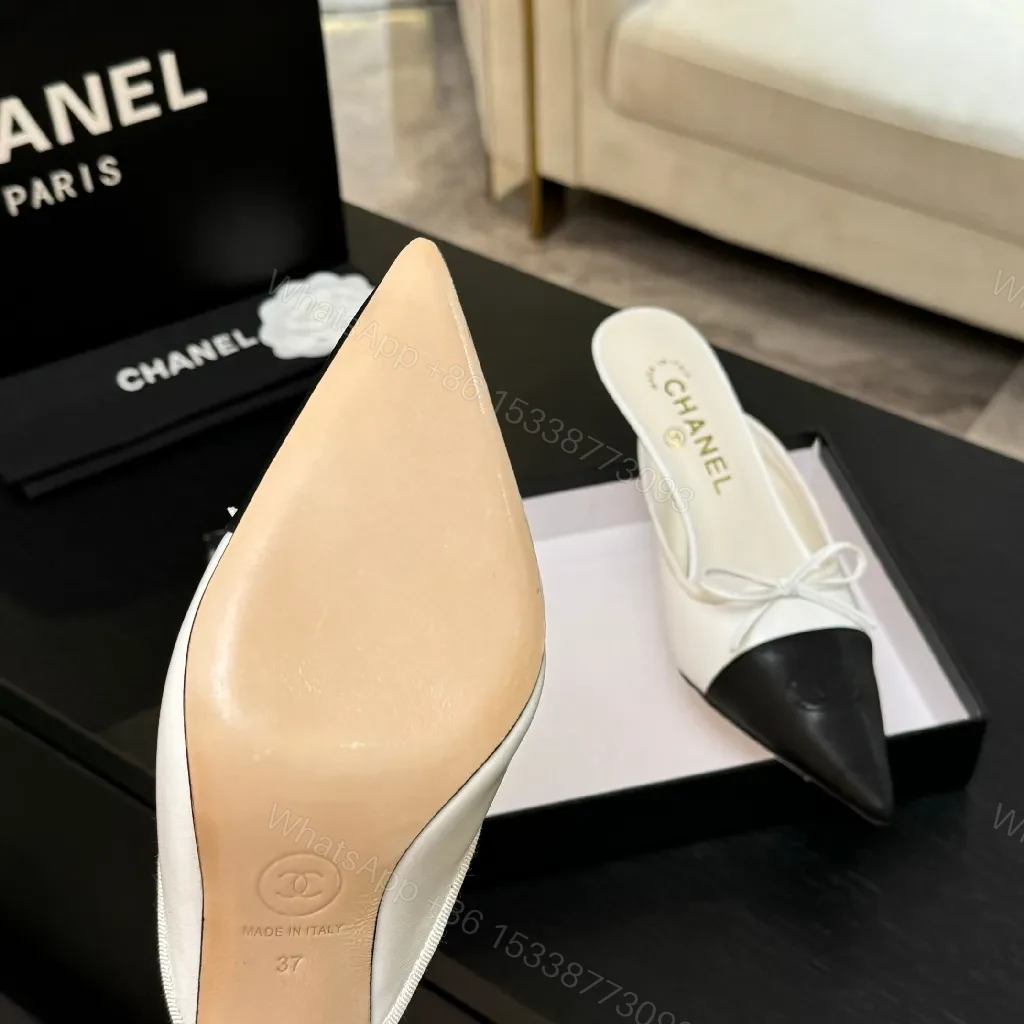 View 6 of Two-Tone Leather Mules with Knot Detail, Kitten Heel, Luxe Style