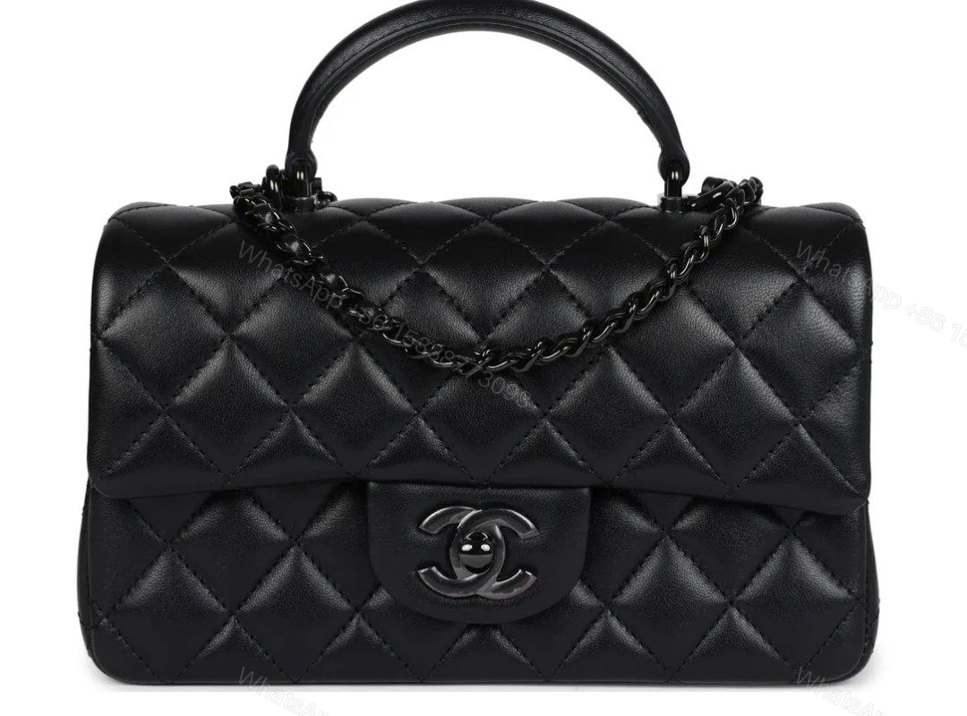 Chanel Mini Rectangular Top Handle Flap Bag So Black Lambskin — view 1