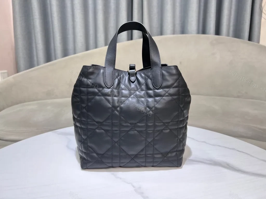 View 5 of Chic Quilted Tote with Gold Charms - Elegant Everyday Carryall