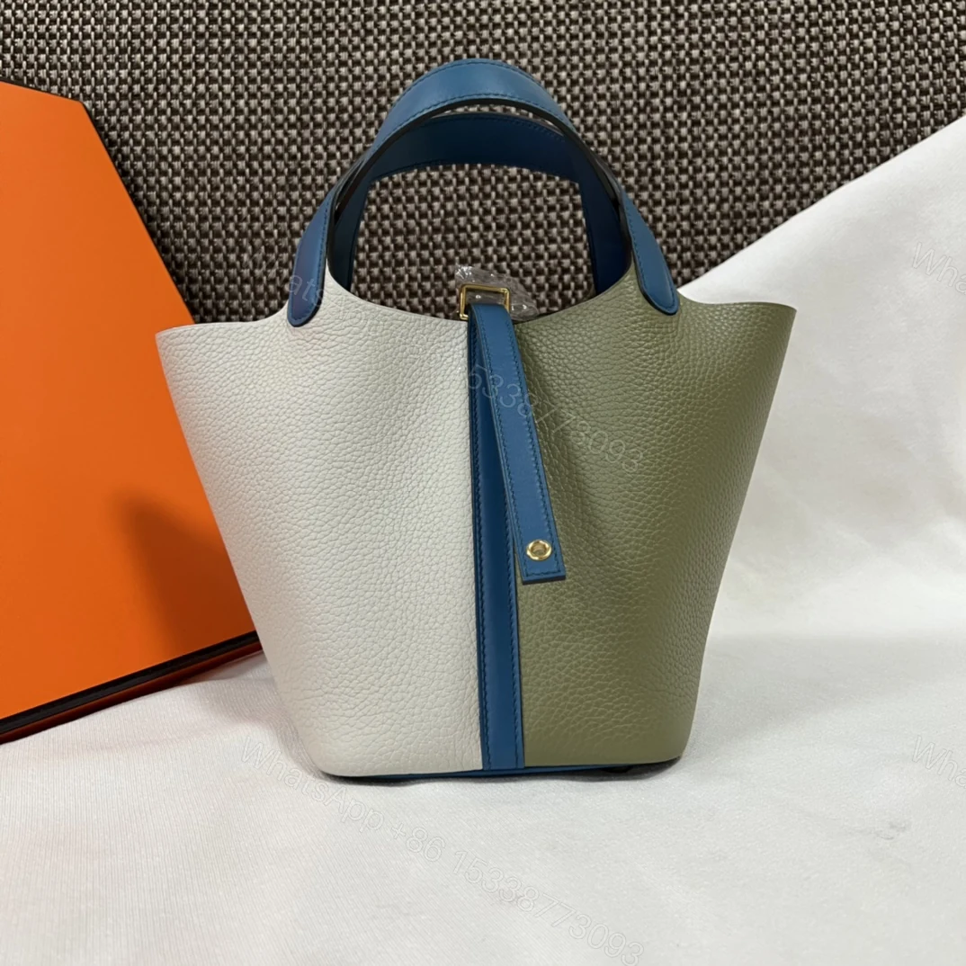 Hermes 原單 女款 Picotin Lock 拼色手提包 綠白藍撞色設計款 — view 1