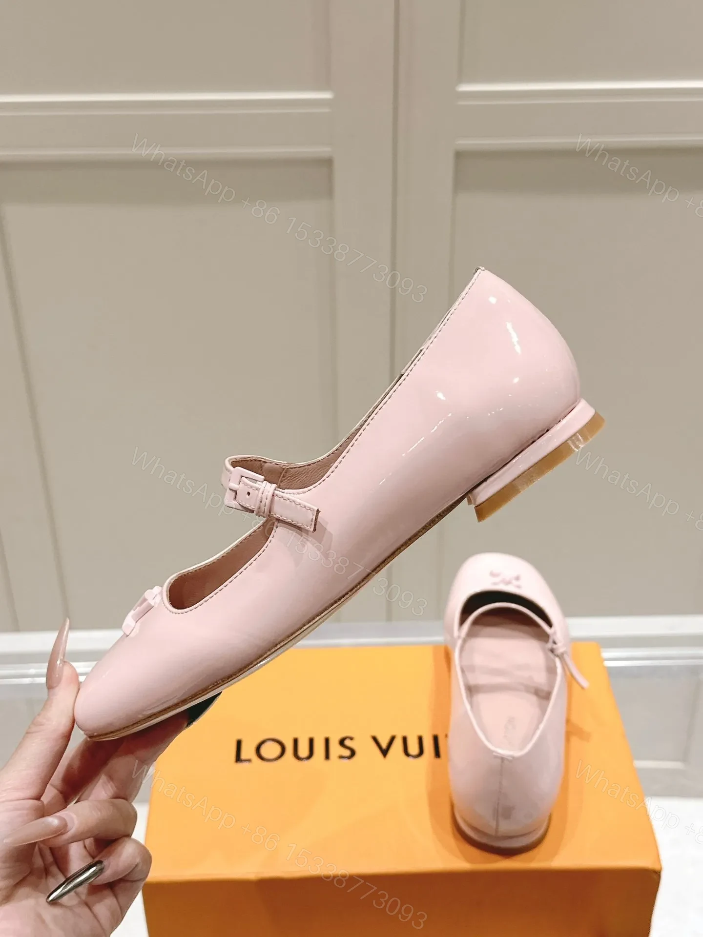 View 6 of LV Women Light Pink Patent Leather Mary Jane Loafers
