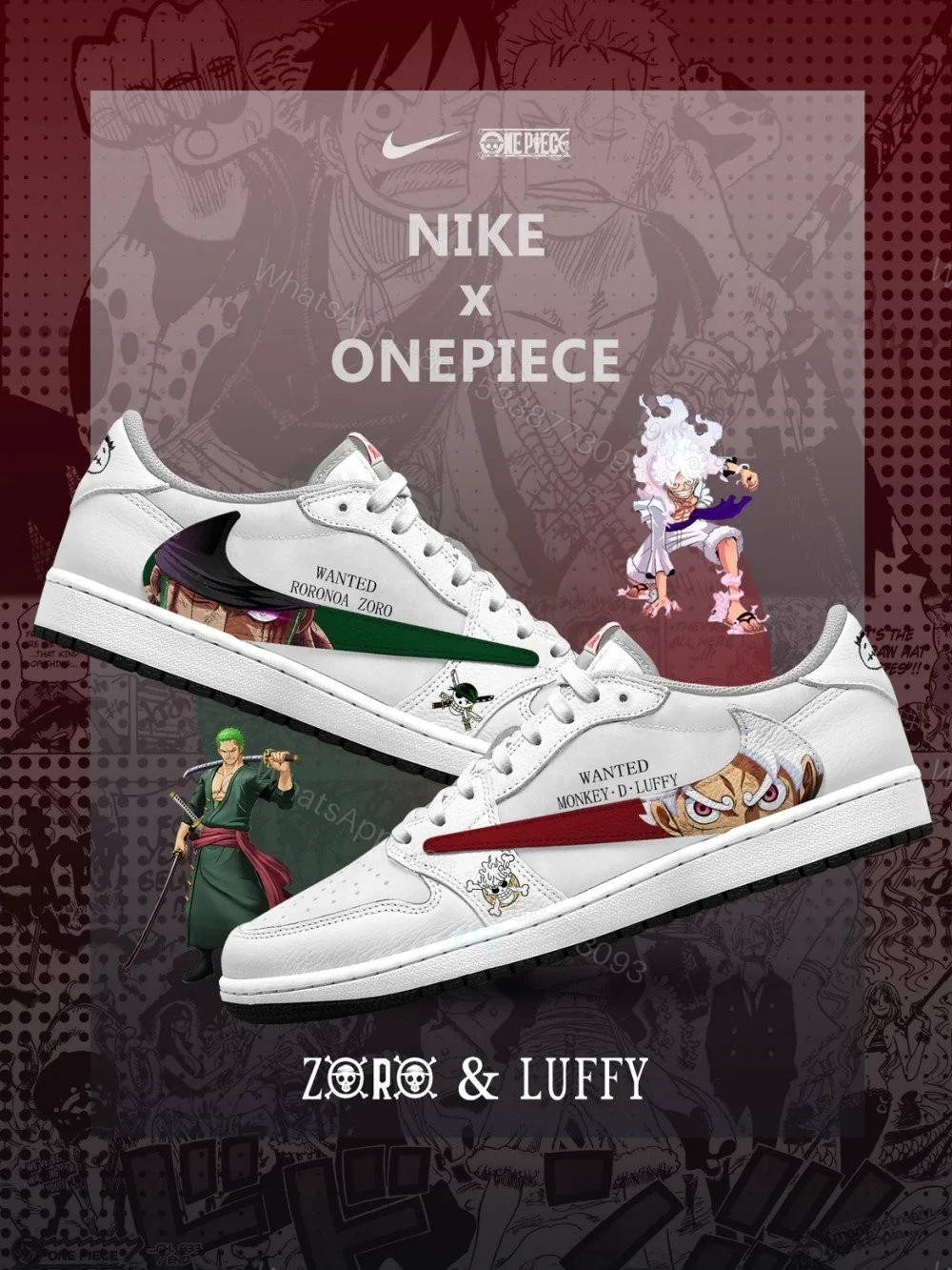 Luffy and Zoro V.1 Custom TS Low Jordan 1 — view 1