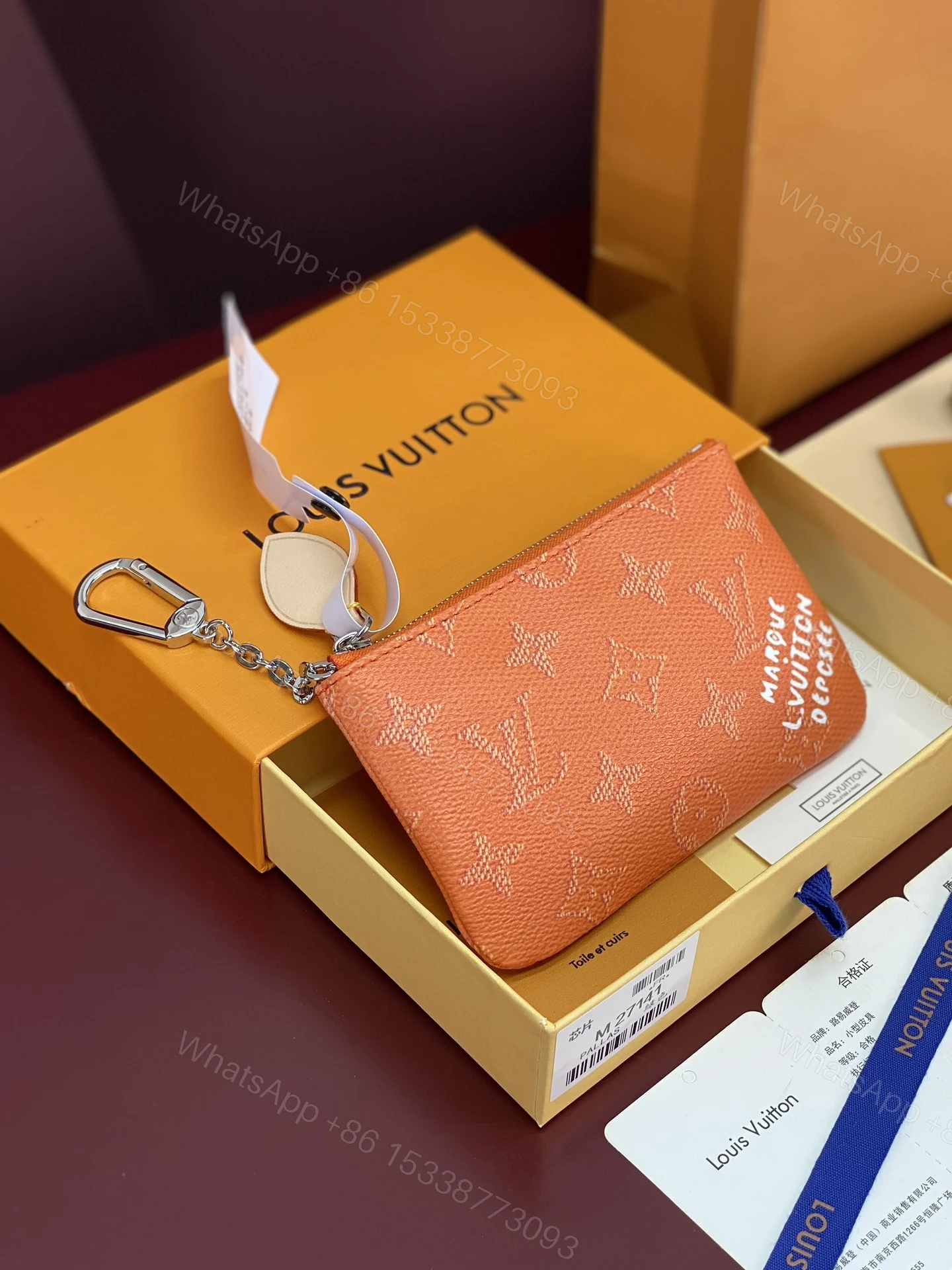 LV 高仿 Monogram 橘粉色迷你零錢包 女款掛飾卡包 輕奢收納款 — view 1