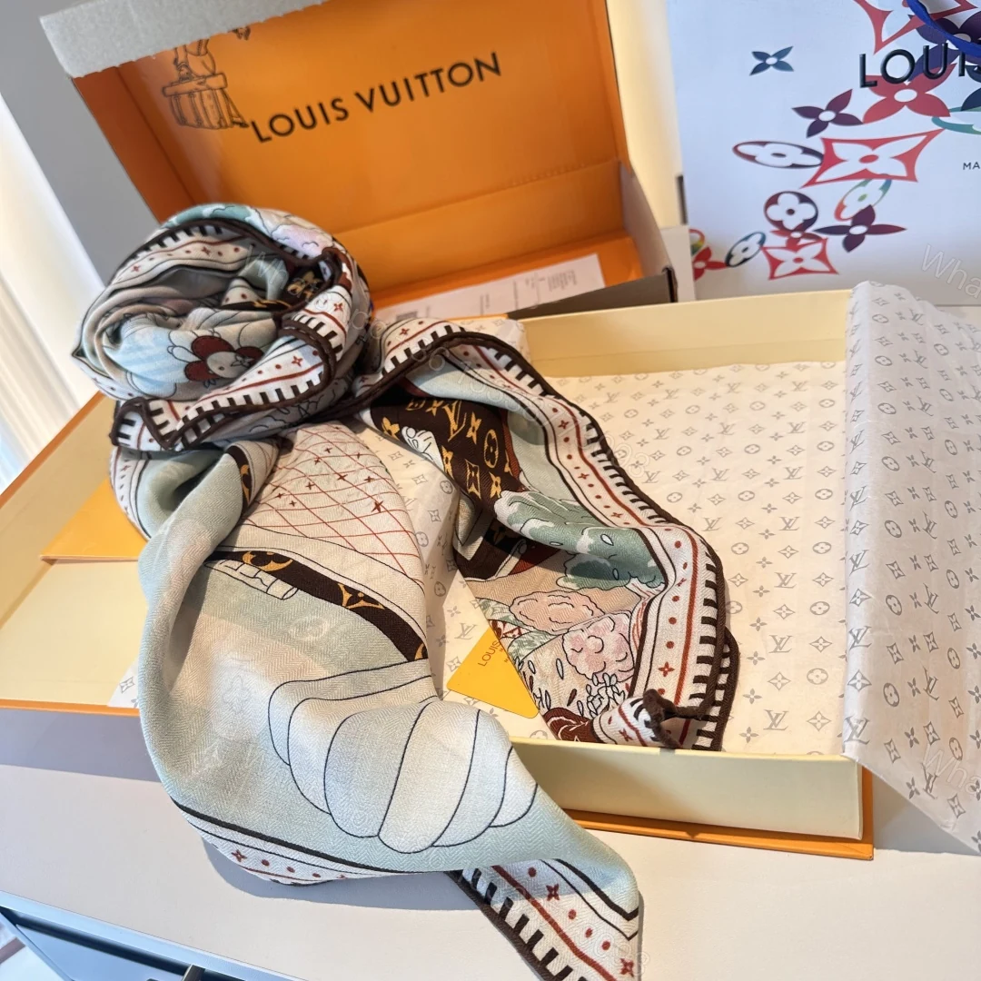 LV 高仿印花絲巾 彩色城市圖案 漫遊風格點綴 — view 1