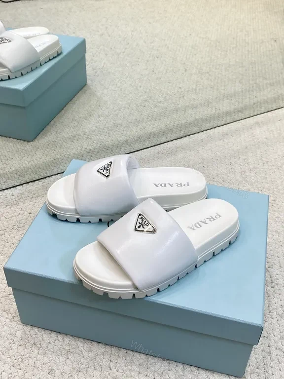 View 6 of White Faux-Leather Prada-Inspired Slide Sandals with Comfort