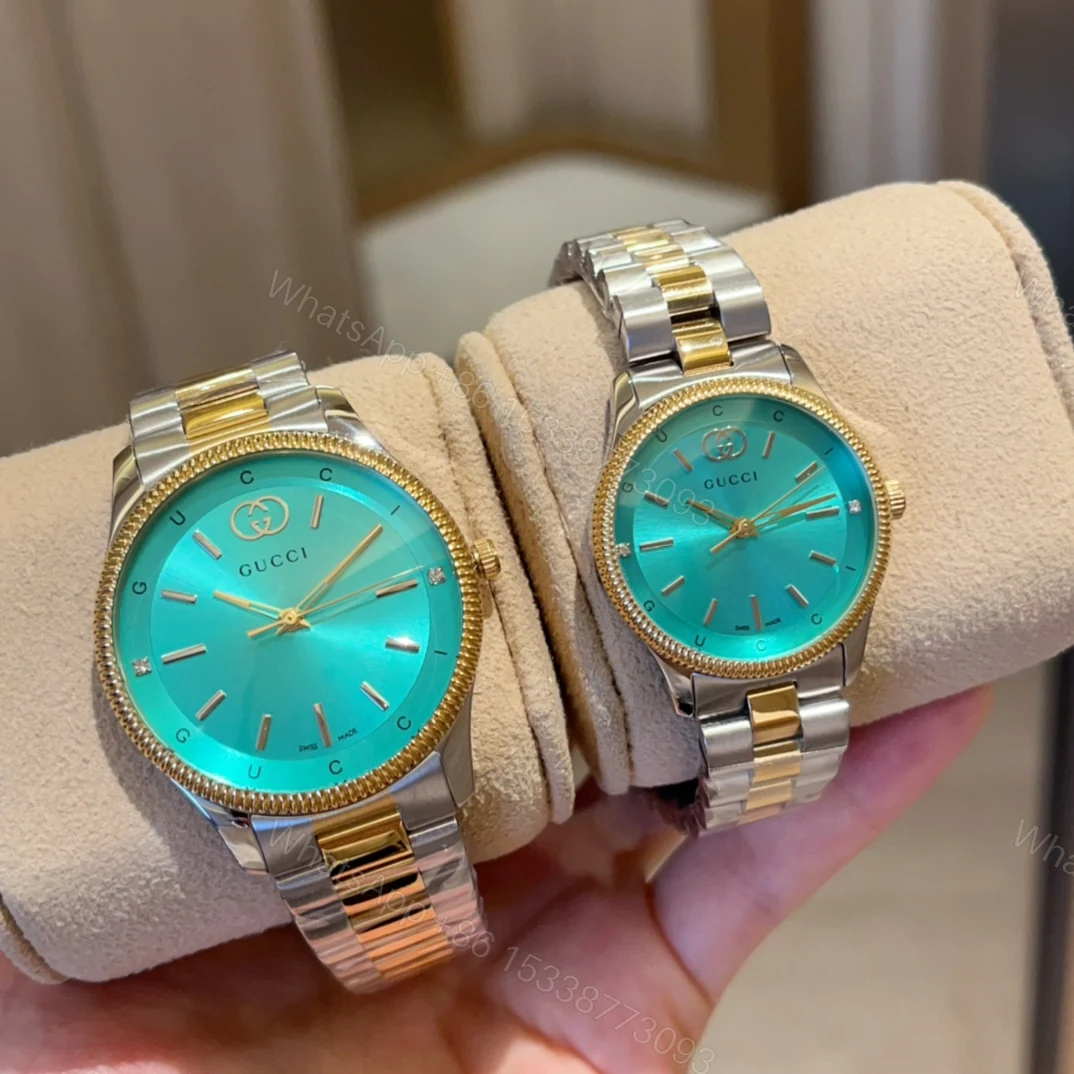 GucciA貨對錶Timeless湖水綠面款 雙色鍊帶男錶女錶組合 — view 1