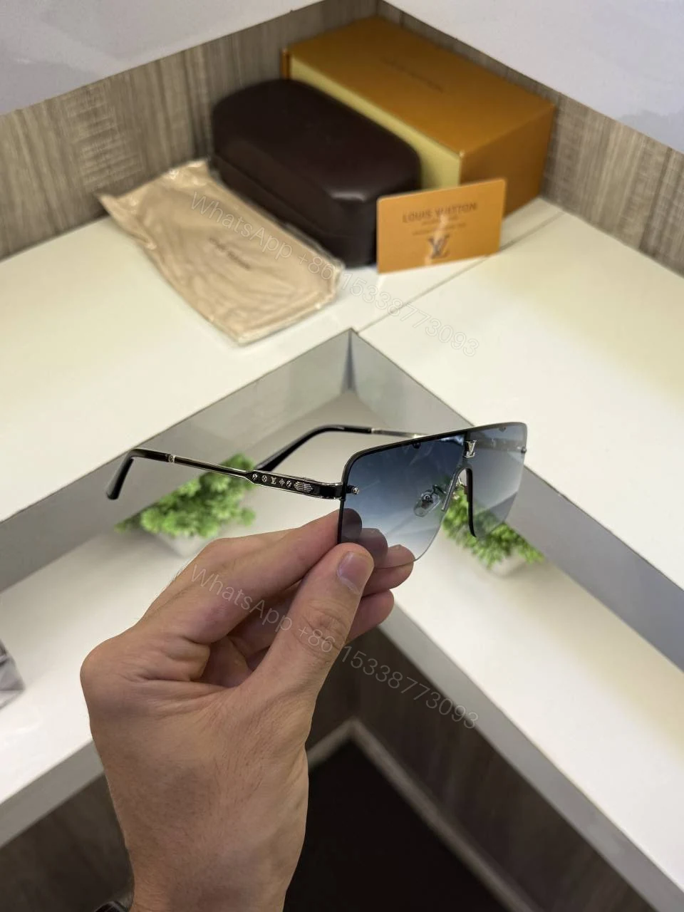 View 5 of First Copy Louis Vuitton Black Shield Frame Blue Gradient Men’s Sunglasses