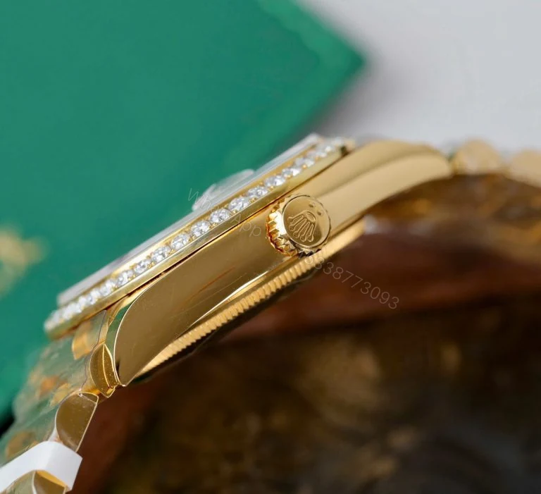 View 5 of Rolex Day-Date 36mm Custom Dial Super Clone 18K Gold Wrapped + Moissanite Diamonds