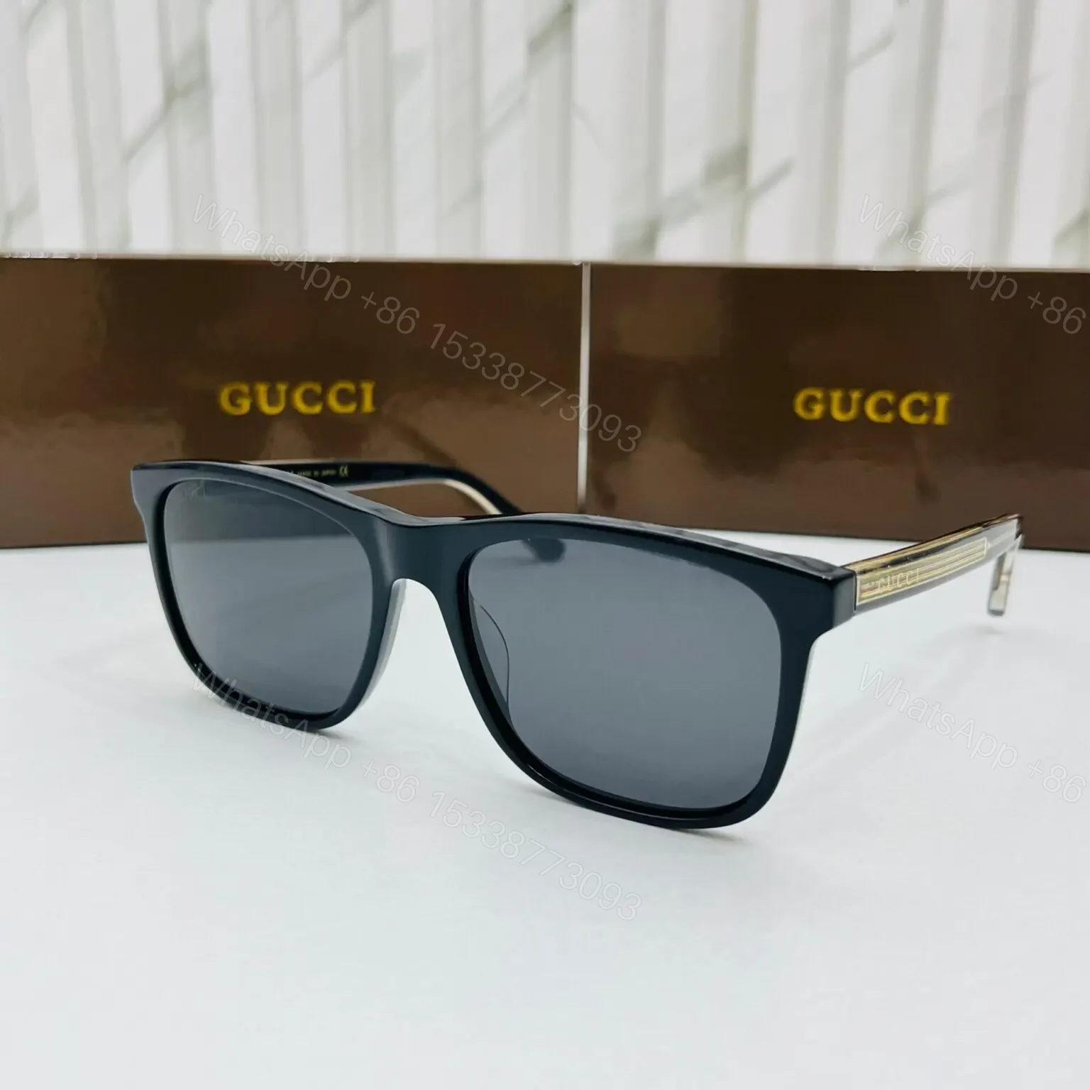 Gucci Web-Stripe Sunglass Black-Green Frame — view 1