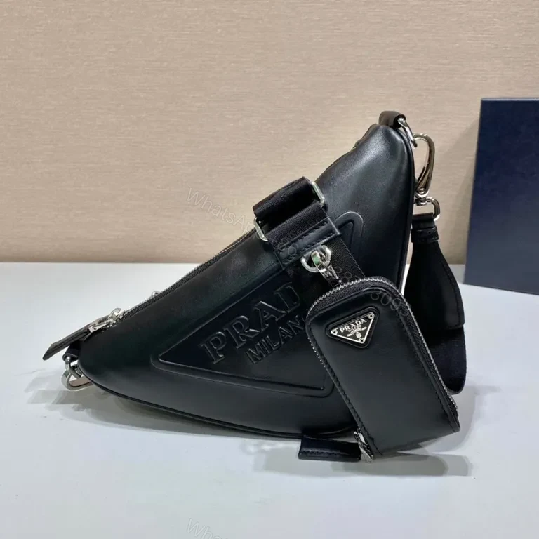 Compact Leather Crossbody with Prada-Triad Logo — view 1