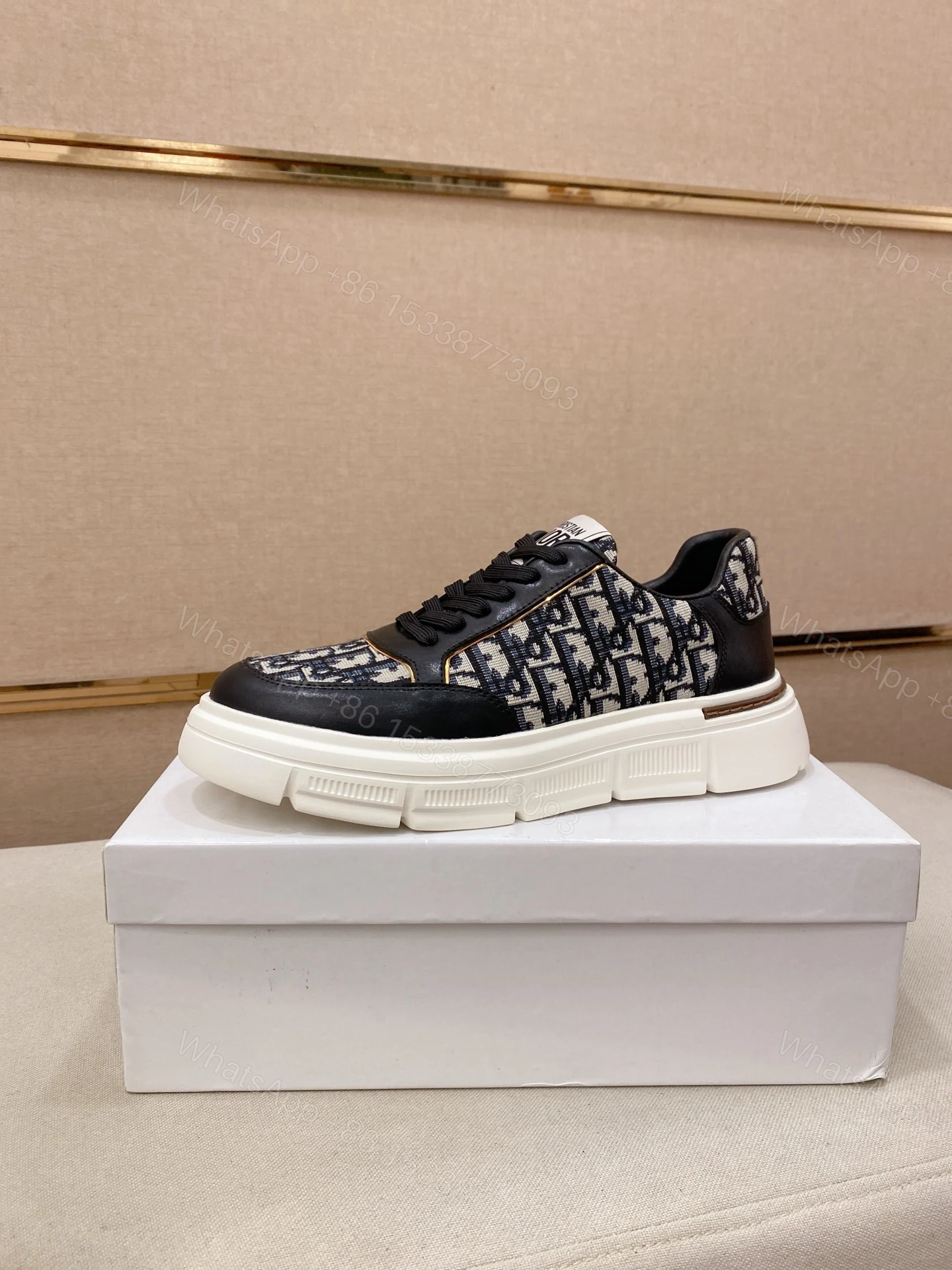 Dior 一比一黑色老花厚底休閒鞋 Oblique拼接潮流款 — view 1