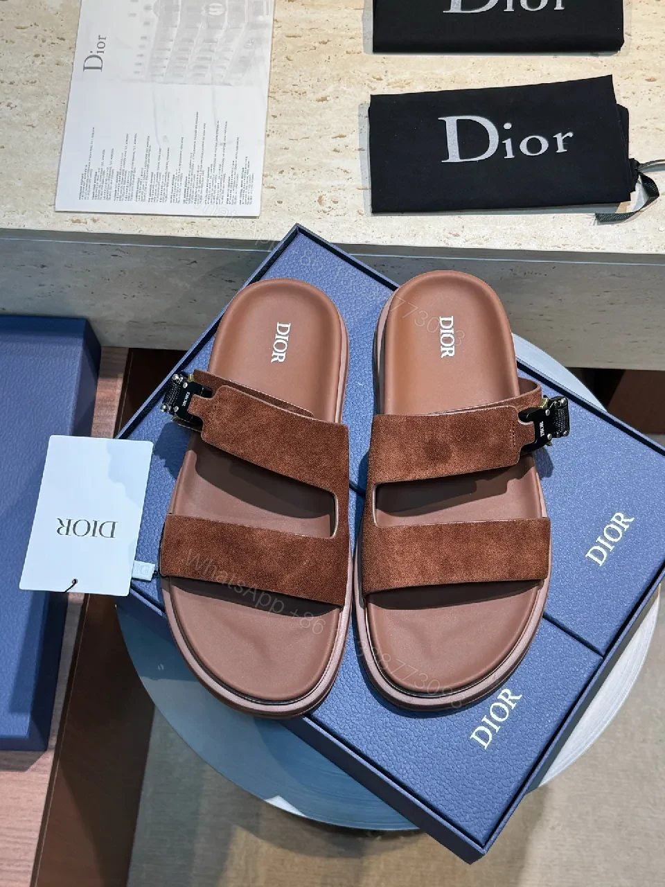 View 5 of Brown Suede Sandals with Wide Straps, All-Day Comfort