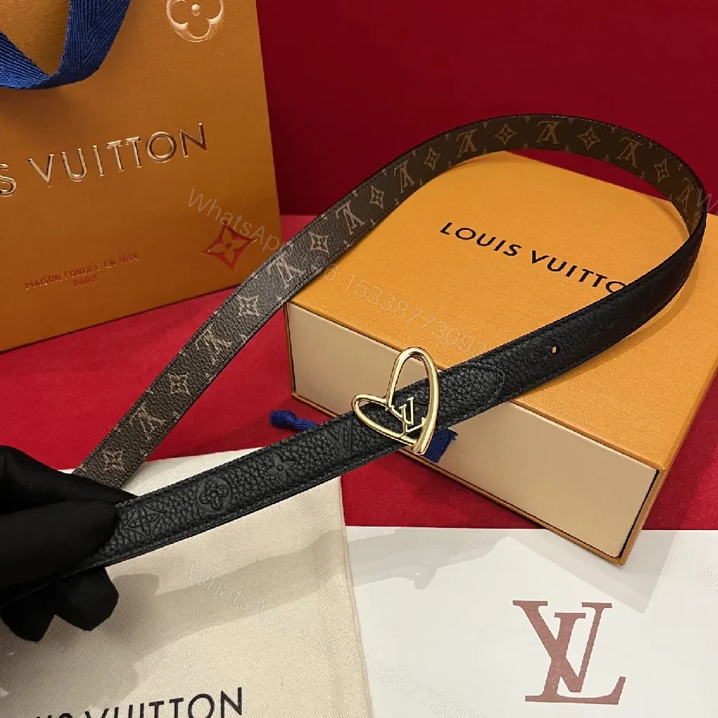 View 7 of Monogram-Trim Belt: Black Leather, Gold LV Buckle, Sleek Style