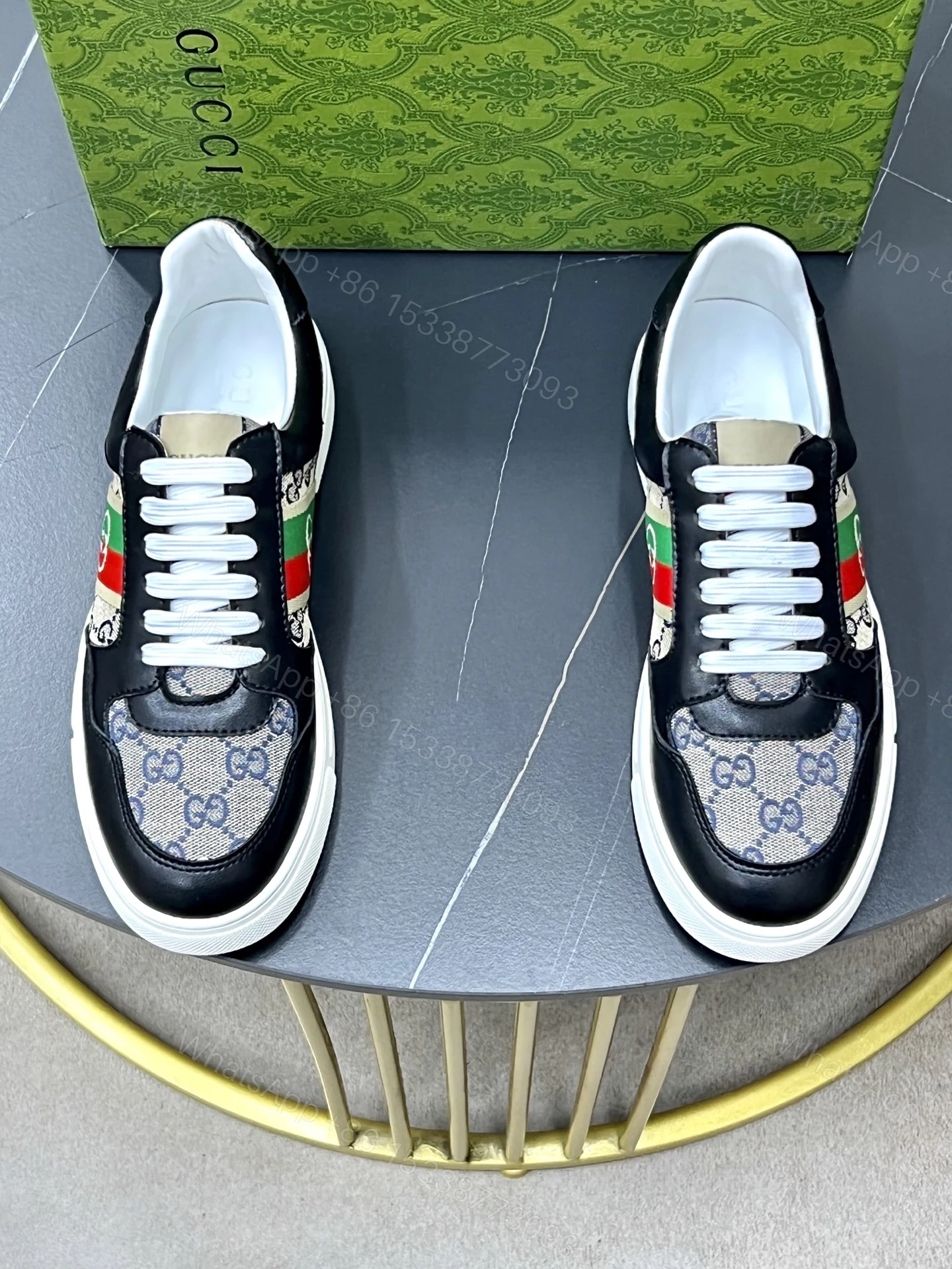 Gucci高仿男士拼接小白鞋GG老花黑皮混搭街頭風格款 — view 1