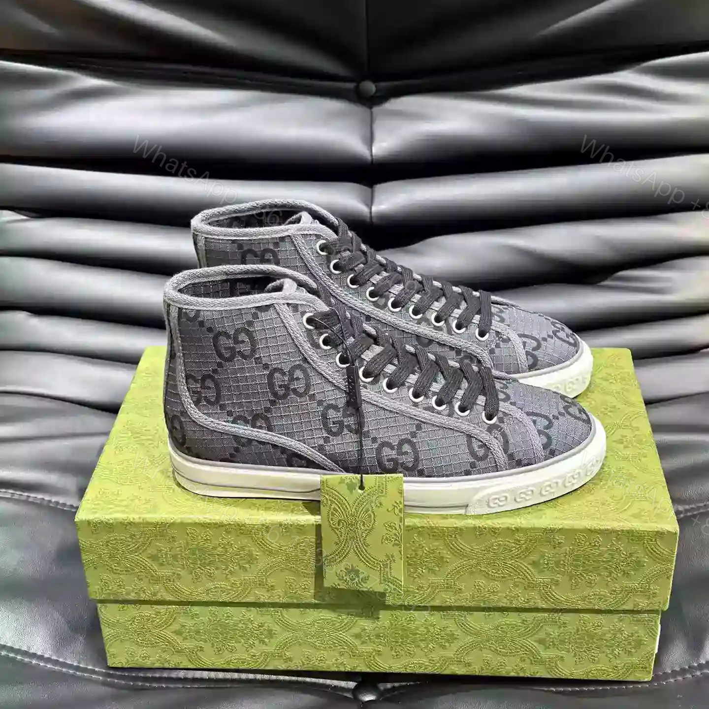GUCCI TENNIS 1977 HIGH-TOP SHOES SNEAKERS IN BLACK/DARK GRAY – GC283 — view 1