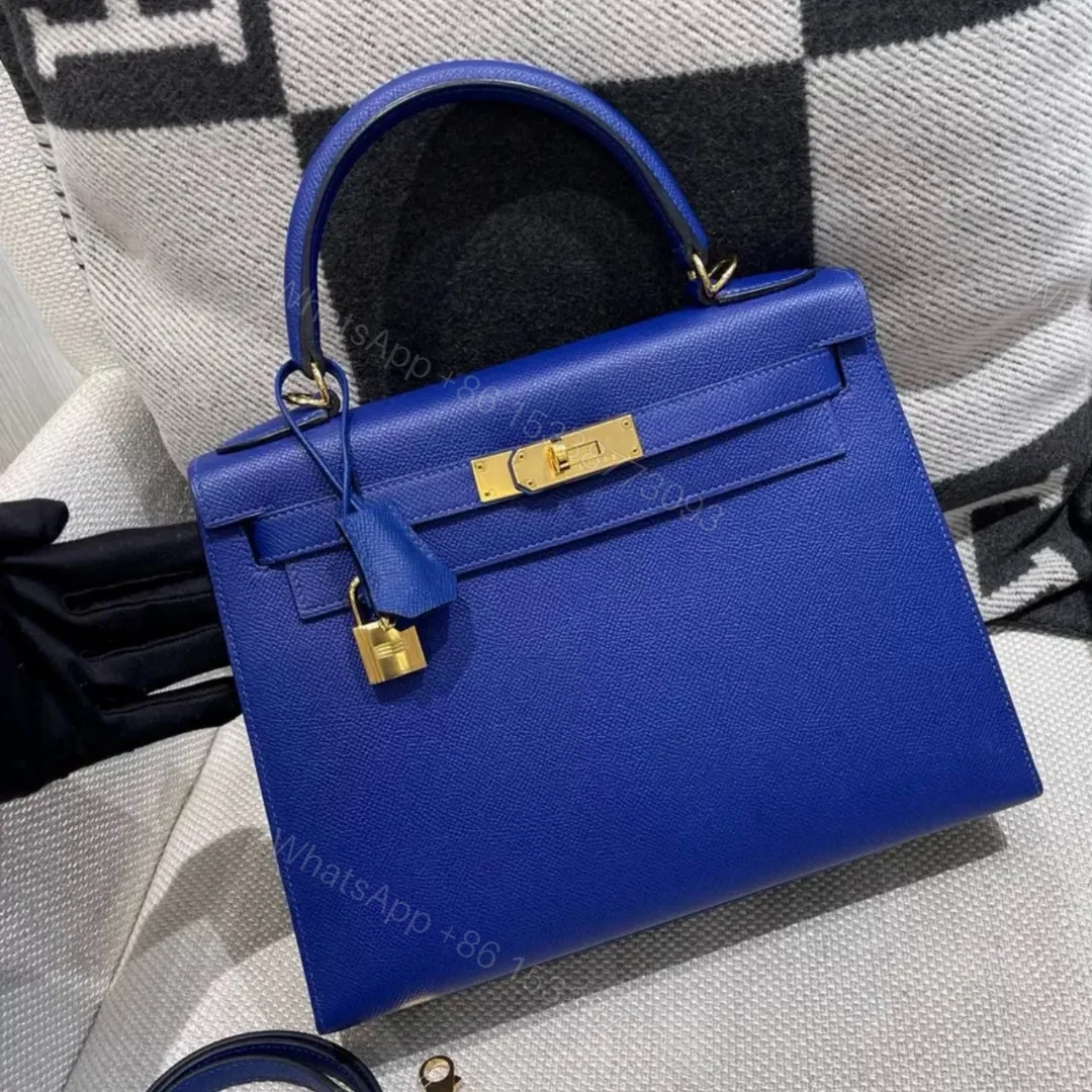 HN 28 Electric Blue Epsom Leather Gold Hardware — view 1