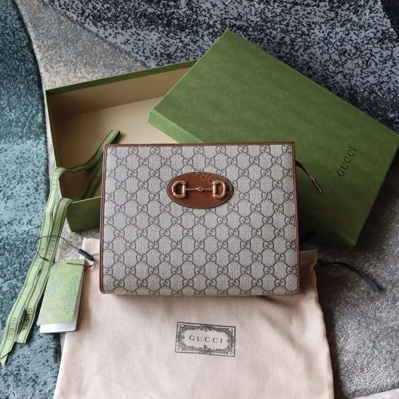 Design Supreme Monogram Horsebit 1955 Zip Pouch Beige Brown Sugar – Dubai Fashion LUX — view 1