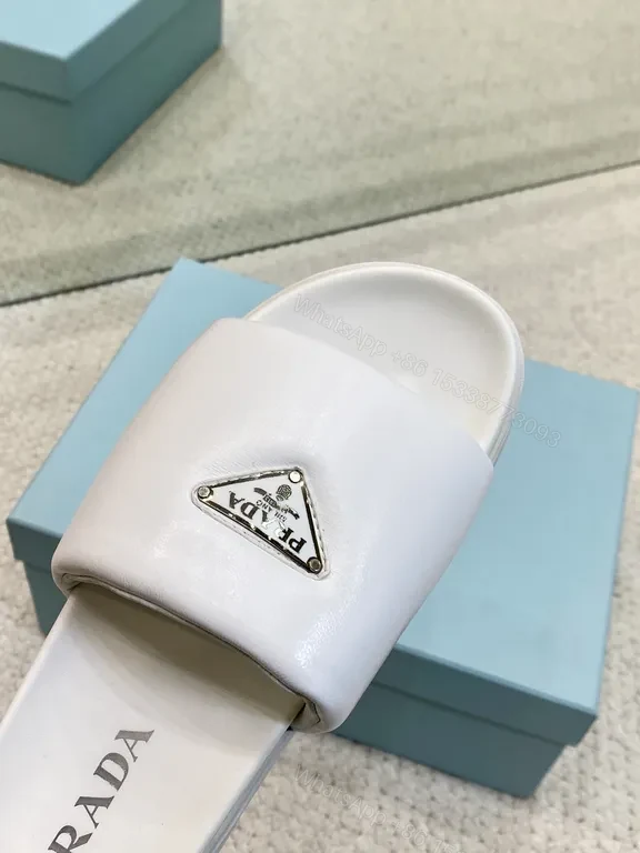 View 5 of White Faux-Leather Prada-Inspired Slide Sandals with Comfort