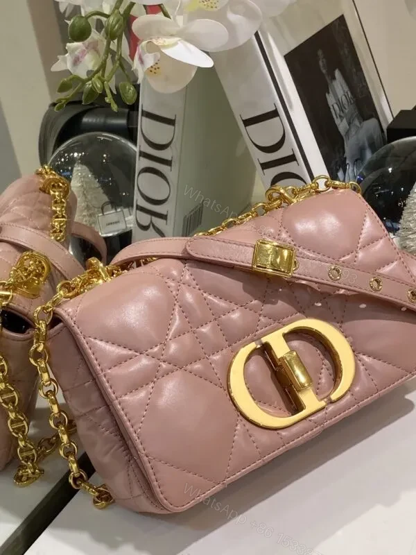 View 9 of Dior Pink Plaid Super Quality Women’s Handbag with Gold Lock 25cm