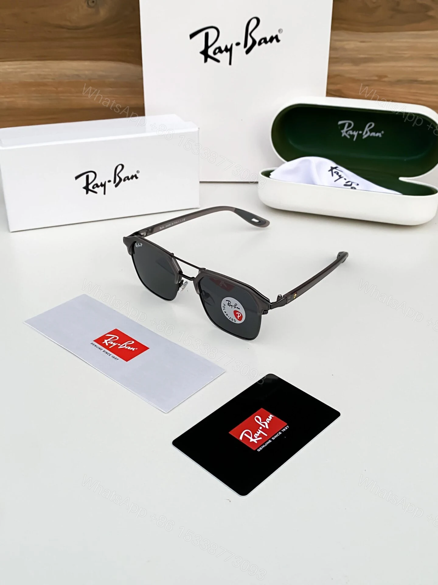 Ray-Ban Matt Black Square Polarized Sunglasses — view 1