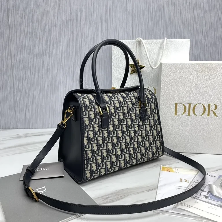 View 8 of Structured Dior-Influenced Monogram Tote: Luxe Everyday Bag
