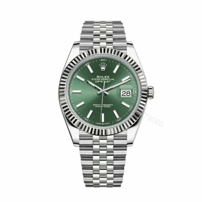 Rolex Datejust 36 126234 Super Clone : Steel Fluted Bezel Mint Green Palm Dial — view 1