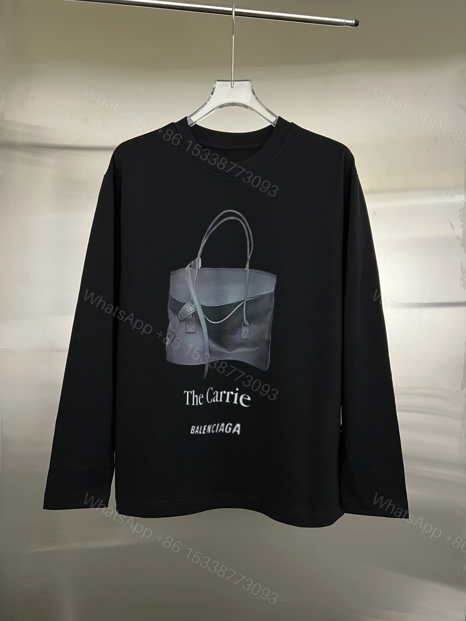 Balenciaga 高仿長袖T恤男款 Carrie印花 黑色簡約設計 — view 1