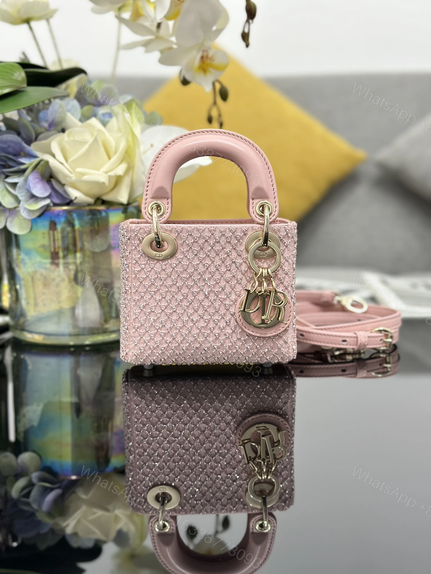 A貨Dior Lady Dior粉色鑽飾迷你包 甜美風精品手提包 — view 1