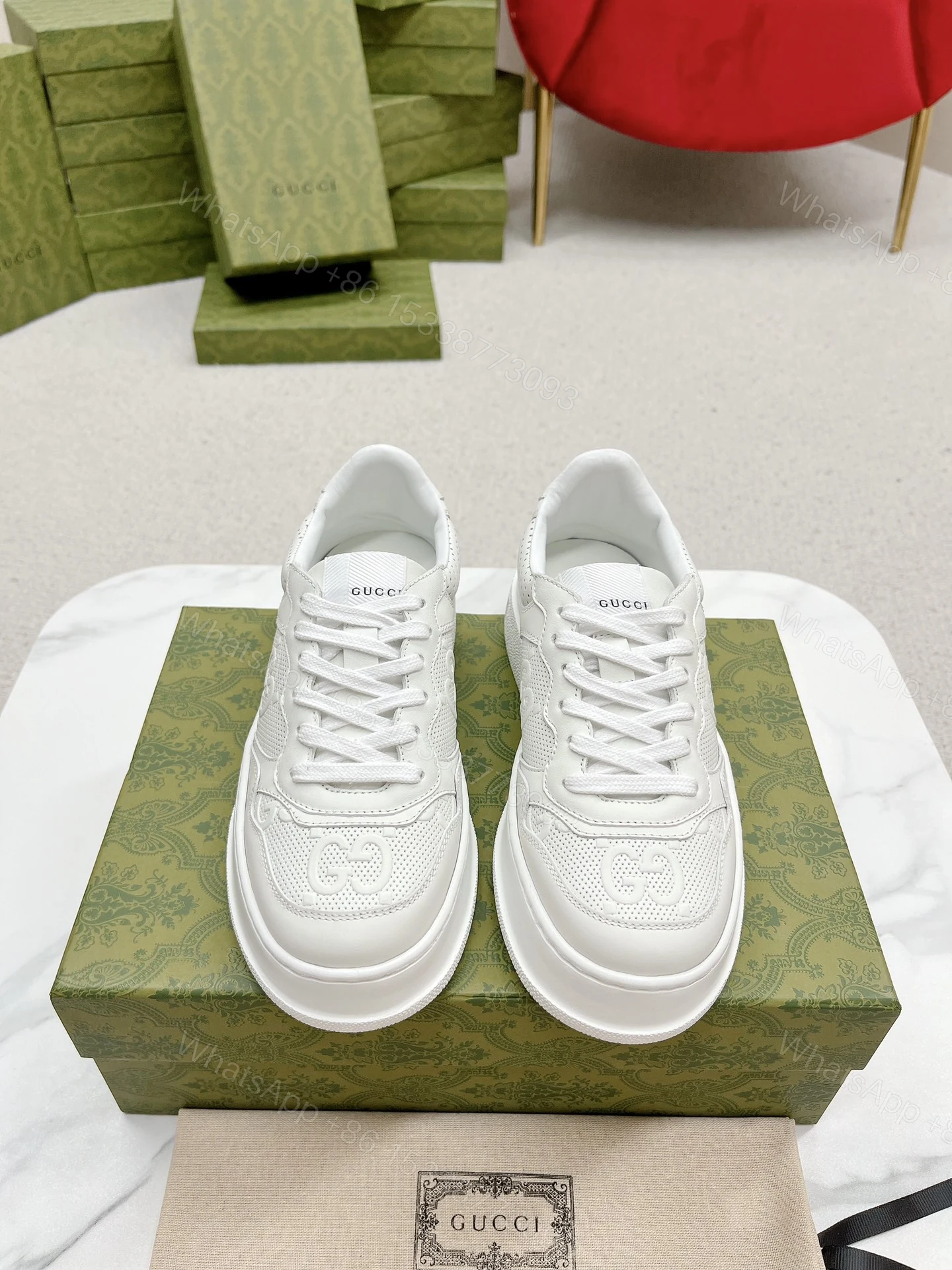 Gucci 高仿 男女款 全白厚底休閒鞋 簡約百搭清新風 — view 1