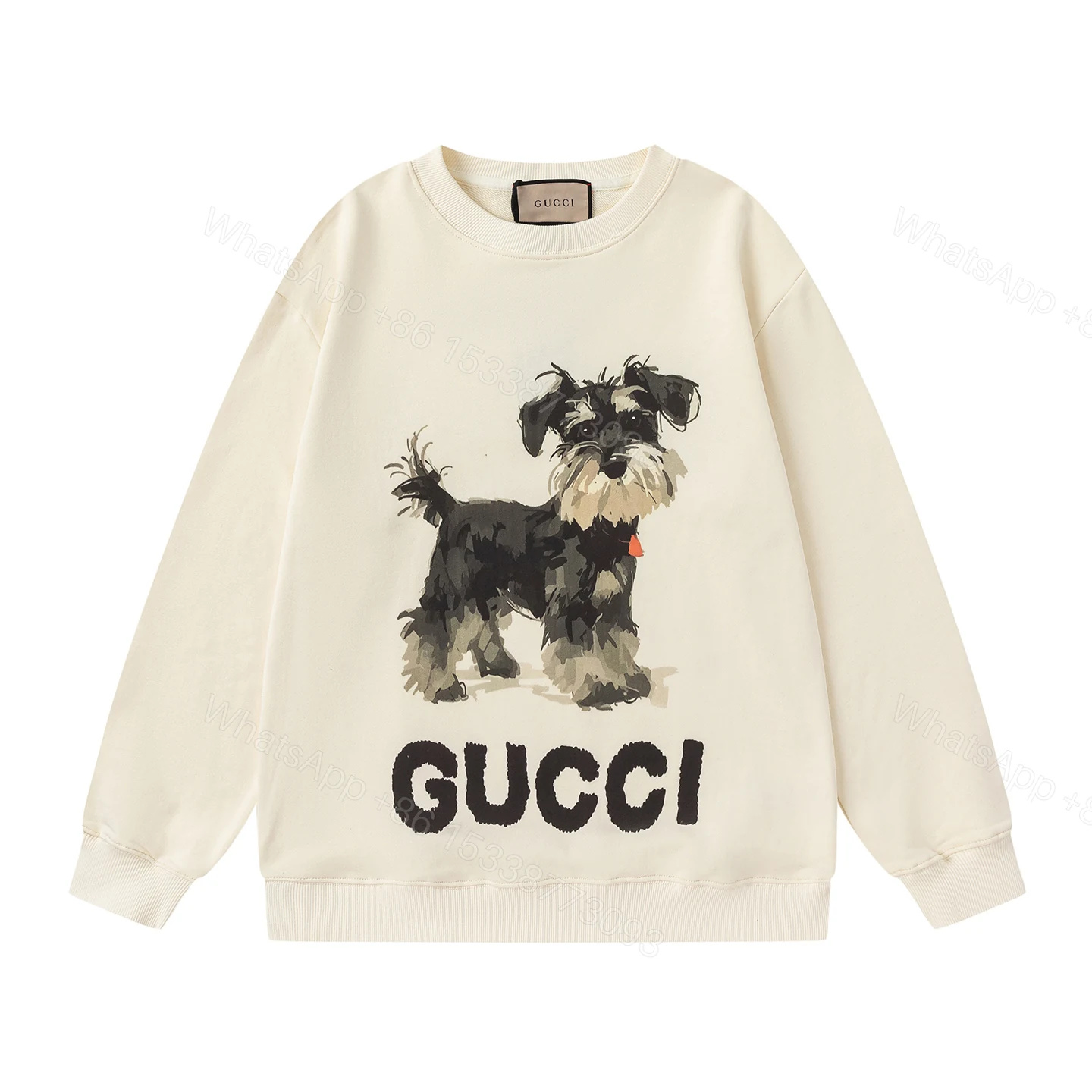 Gucci 高仿圓領長袖 狗狗印花奶白上衣 男生休閒造型首選 — view 1