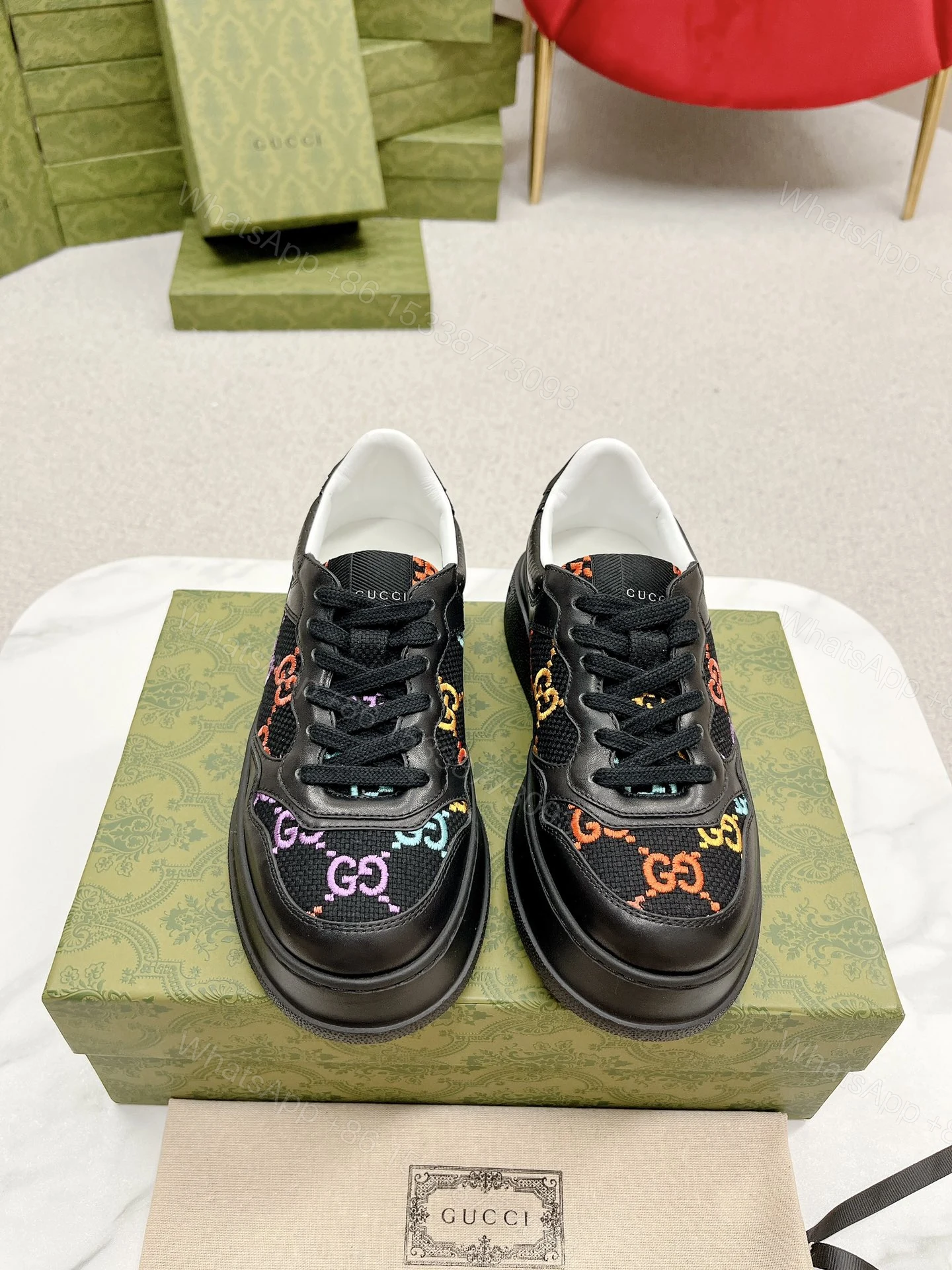 GUCCI 復刻 男款 黑彩GG刺繡厚底運動鞋 個性潮流款 — view 1