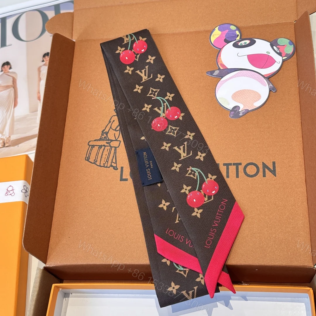 LV 高仿Twilly絲巾櫻桃印花深咖啡百搭小方巾 — view 1