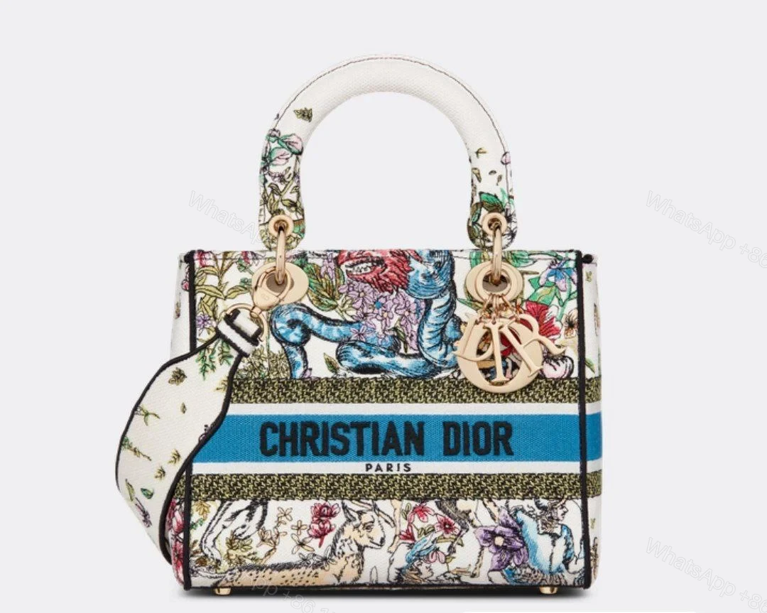 Design MEDIUM LADY D-LITE BAG D-Constellation embroidery in latte/multicolor – Dubai Fashion LUX — view 1