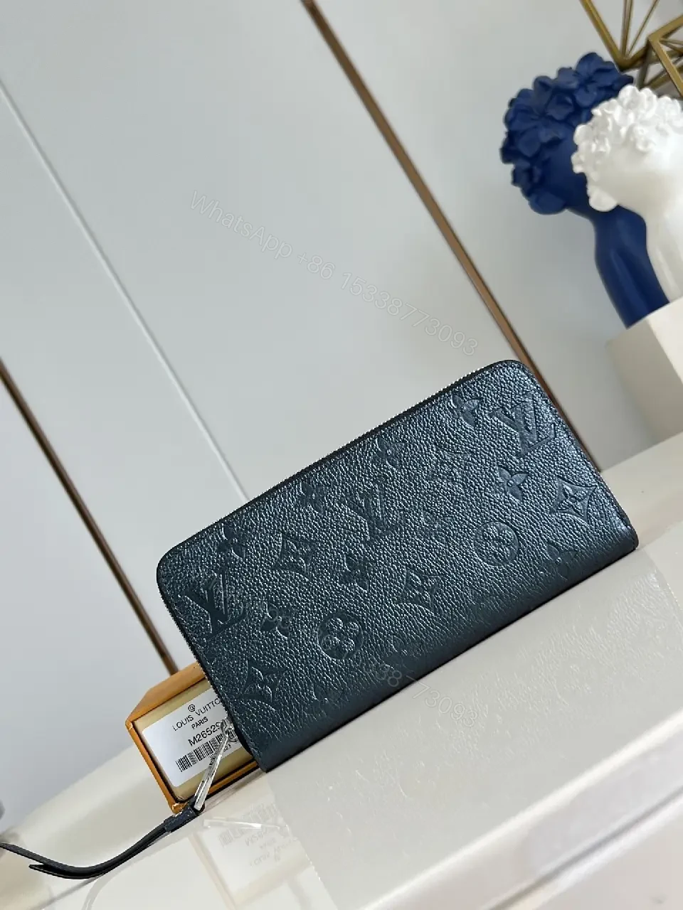 Textured Leather Monogram Compact Wallet with Signature Hardware — view 1