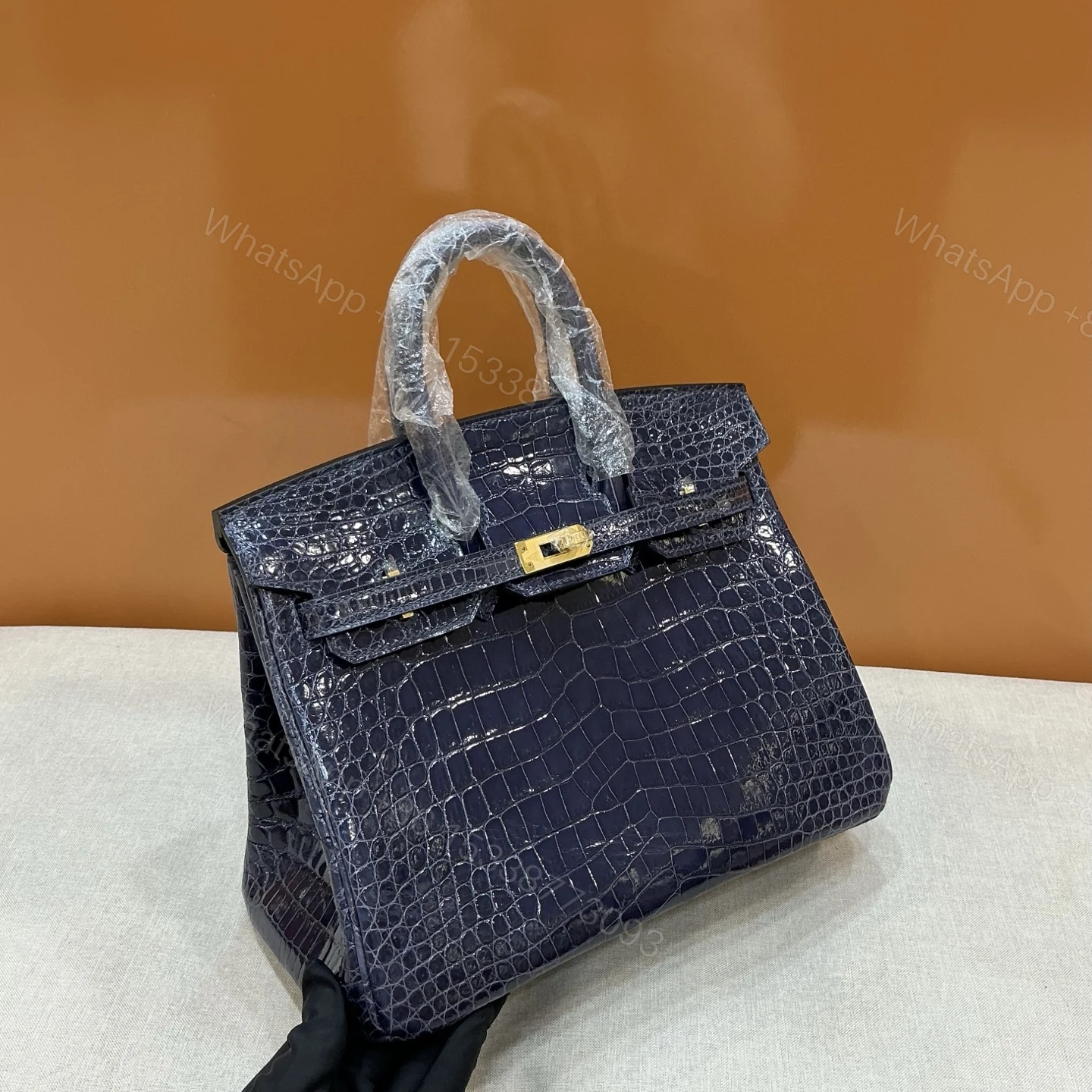 Hermes A貨 女款 Birkin 鱷魚紋手提包 深藍高級款 — view 1
