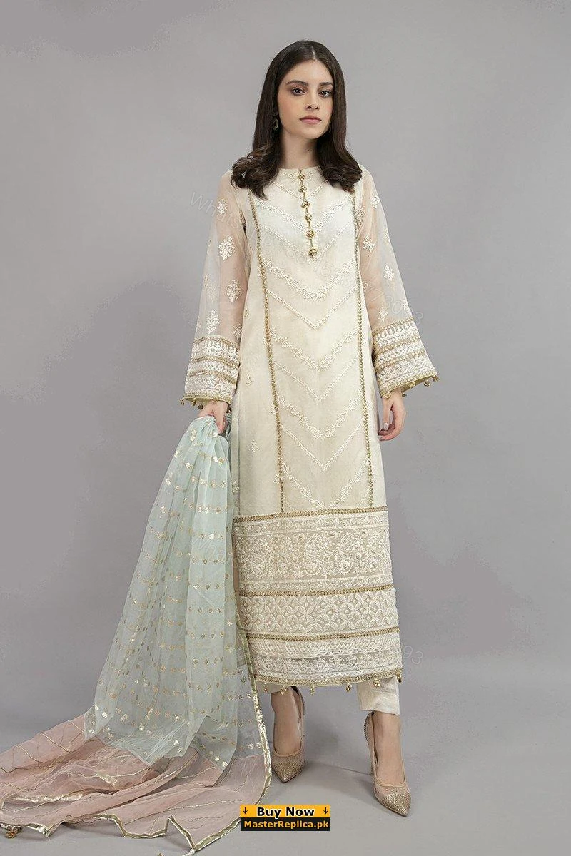 Maria B Off White Organza Dress Replica 2021 — view 1
