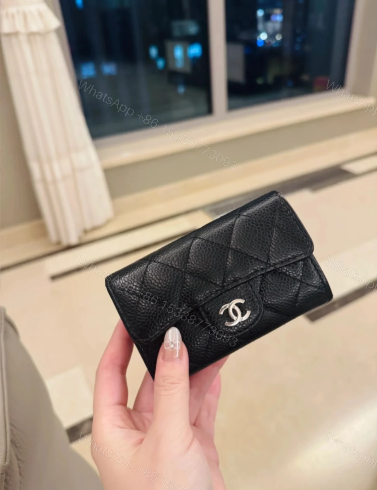 Chanel A貨 黑色菱格鑰匙包 小香CC翻蓋零錢卡包 — view 1
