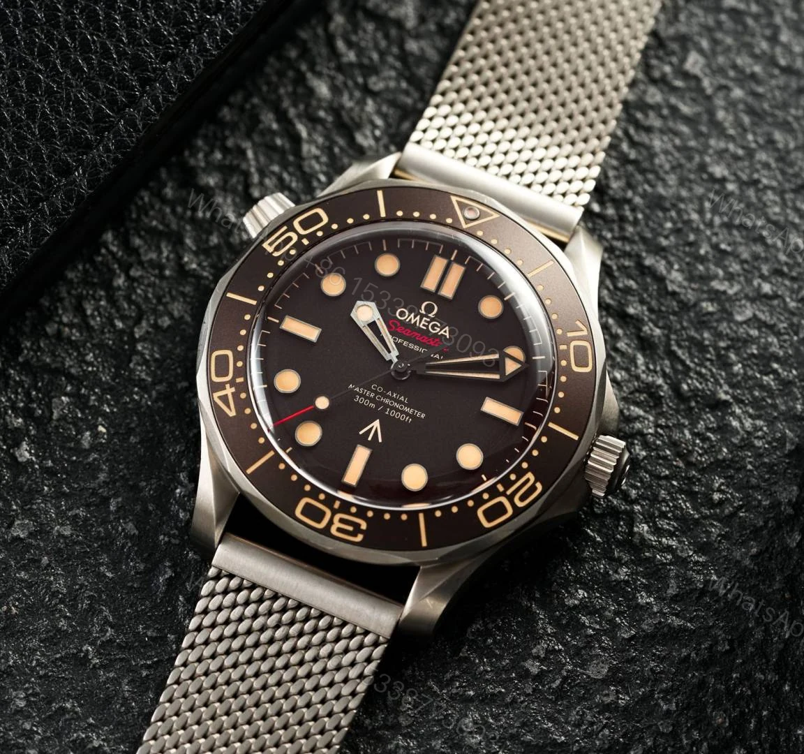 First Copy Omega Seamaster Bronze Bezel Brown Dial Mesh Strap Automatic Luxury Watch — view 1