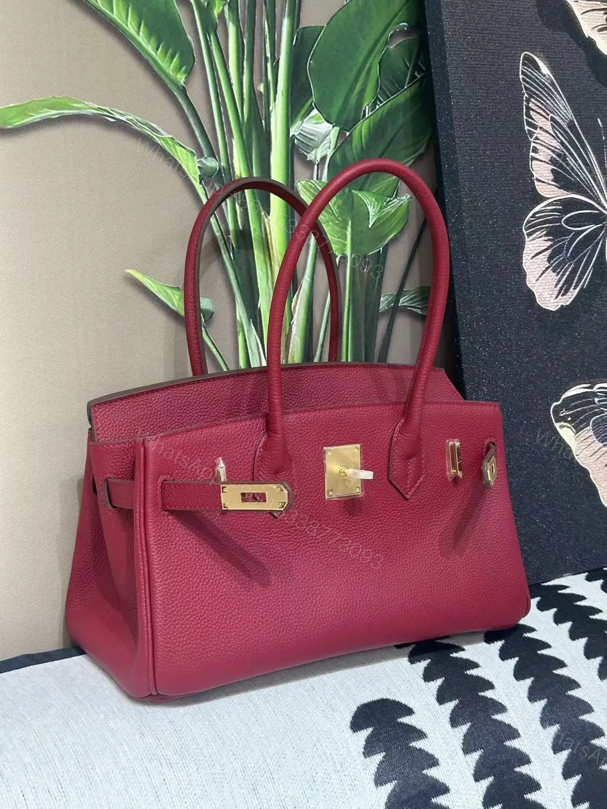 HERMES Handmade Wax Thread Togo Calf Leather Bag — view 1