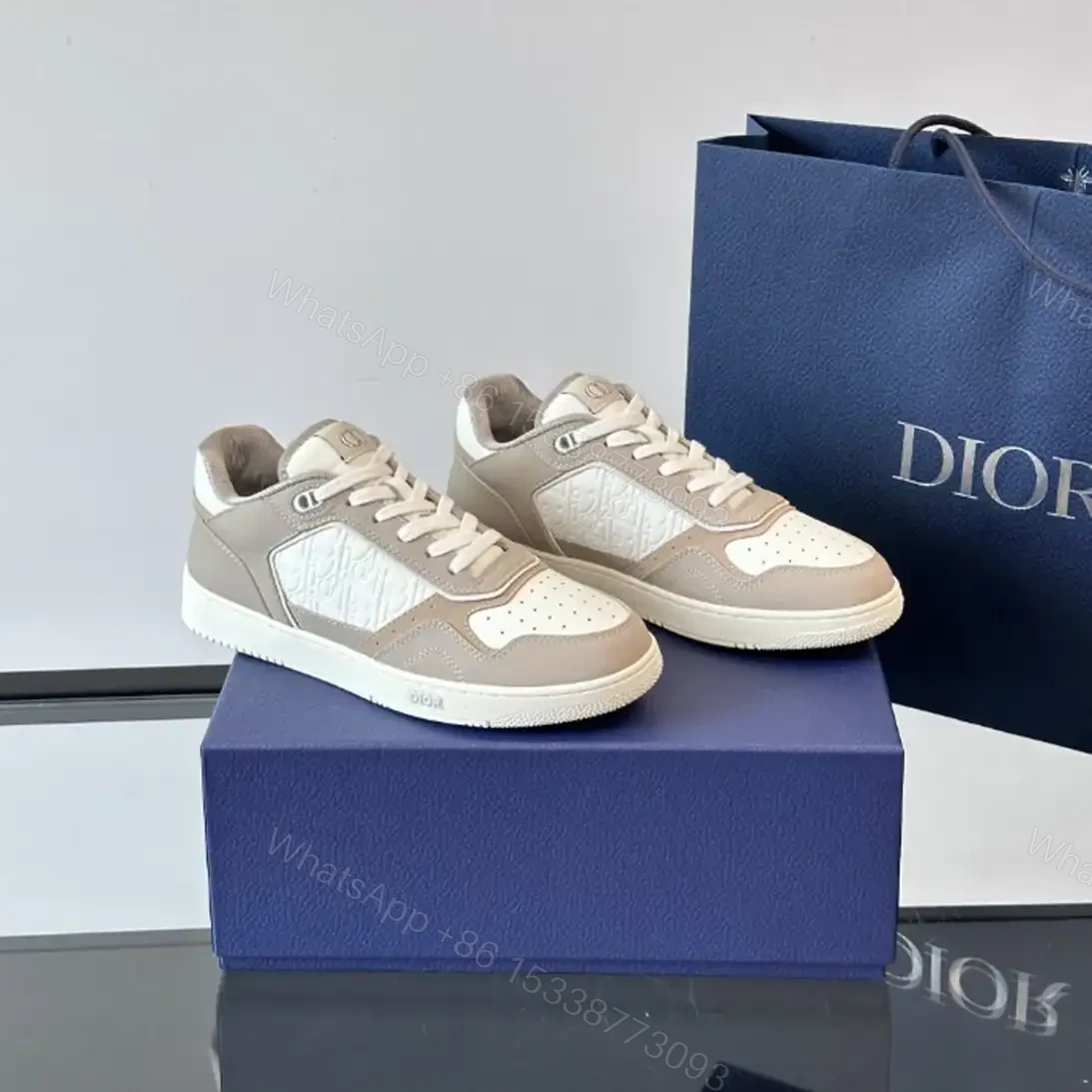 View 5 of DIOR B27 UPTOWN LOW-TOP SNEAKERS BEIGE AND WHITE GRAINED CALFSKIN WITH WHITE GRAVITY LEATHER – CD223