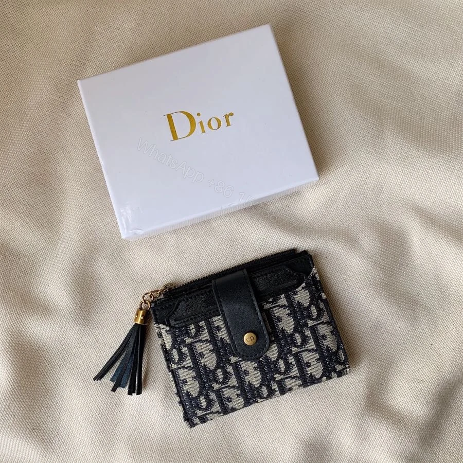 Dior 一比一女士拉鍊卡夾 黑色經典老花設計 流蘇點綴 — view 1