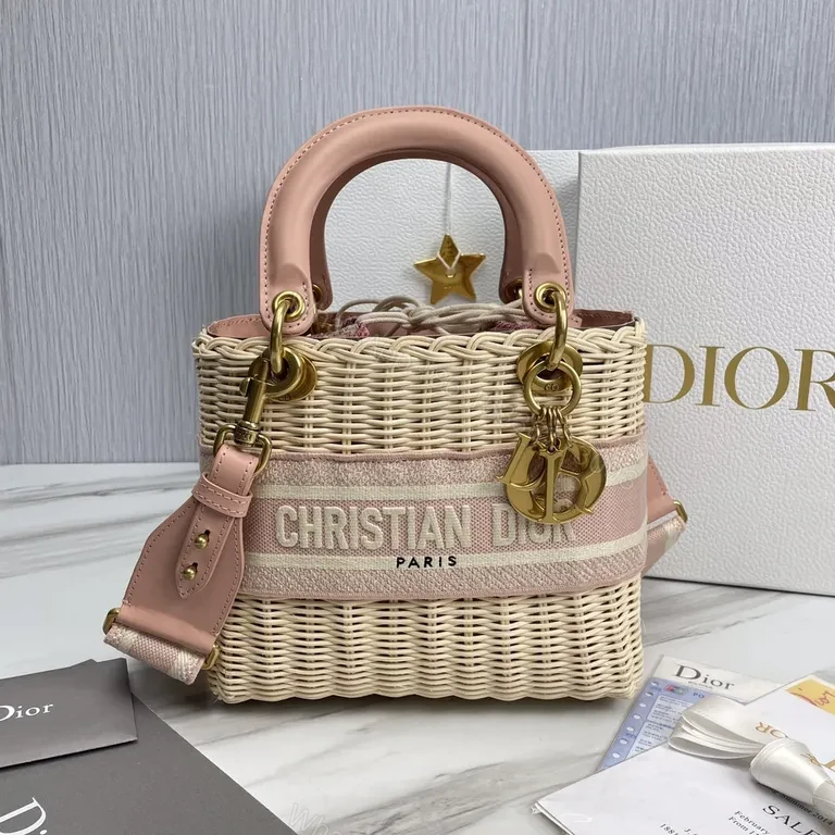 Pastel Wicker Luxury Handbag – Dior-Inspired, Leather Handles — view 1