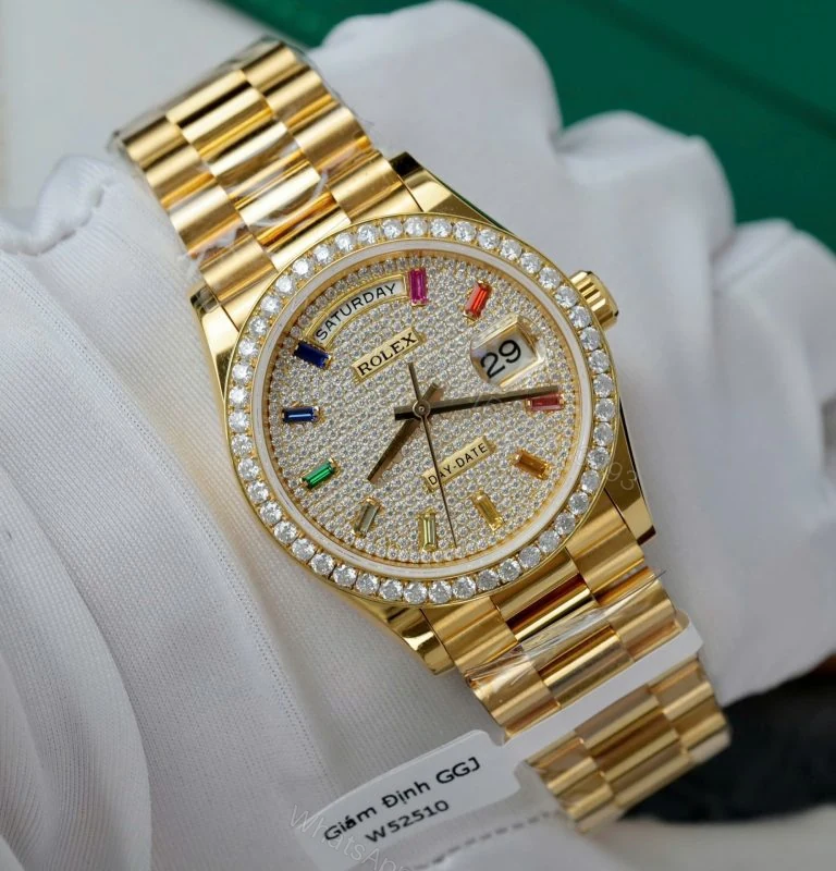 Rolex Day-Date 36mm Custom Dial Super Clone 18K Gold Wrapped + Moissanite Diamonds — view 1