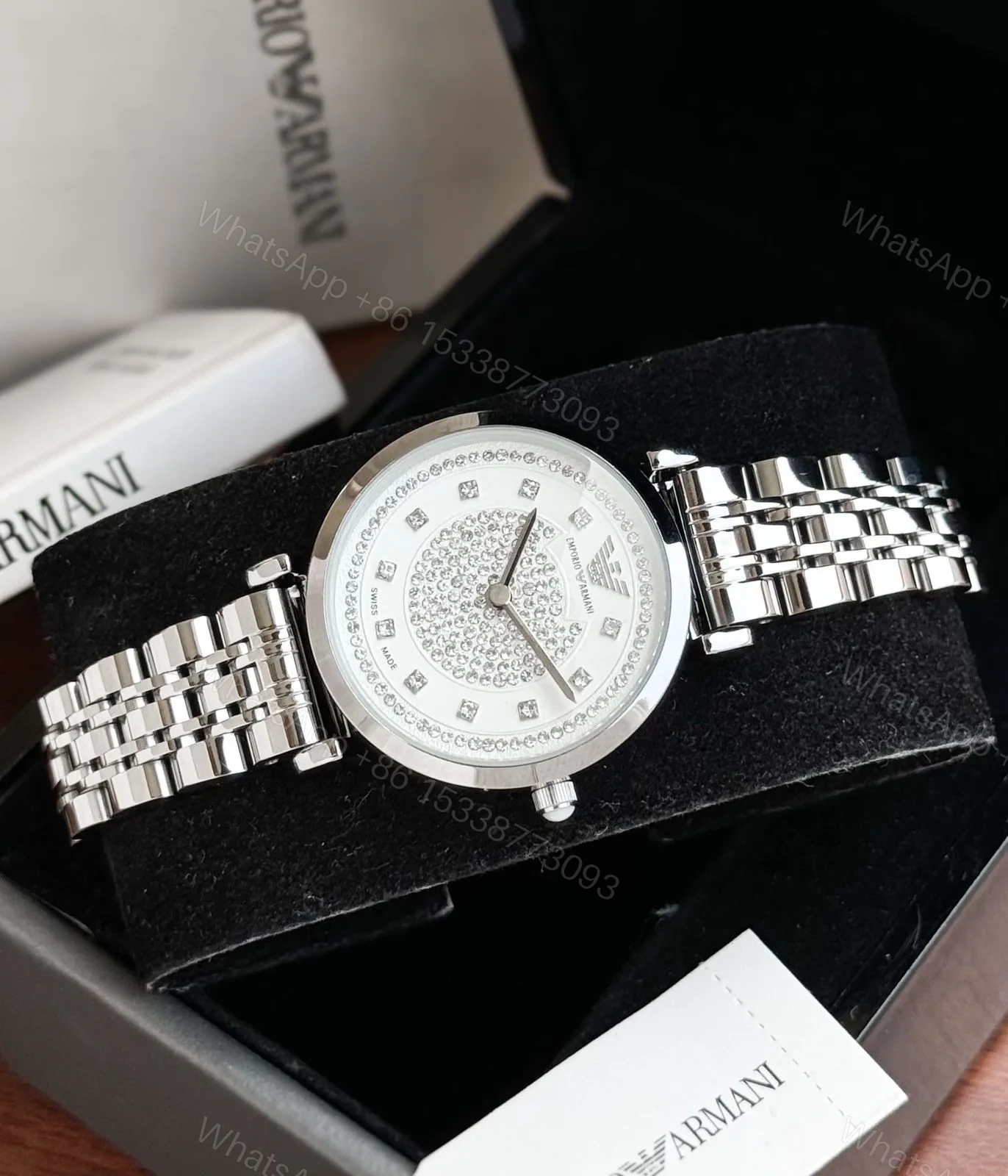 Emporio Armani Ladies Watch Silver Strap & White Dial — view 1
