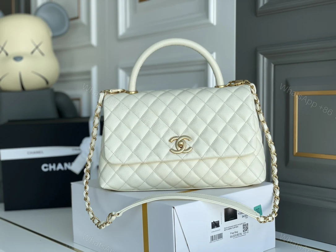 Chanel A貨 女款 Coco Handle 小號菱格手提包 白色 經典氣質款 — view 1