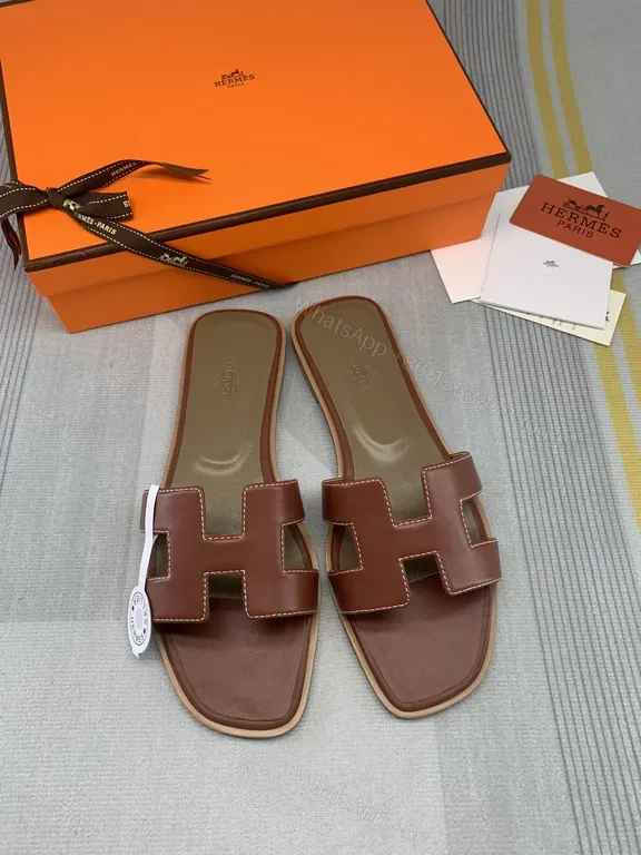 Brown Leather H-Cut Slides — All-Day Comfort, Luxury Casual — view 1